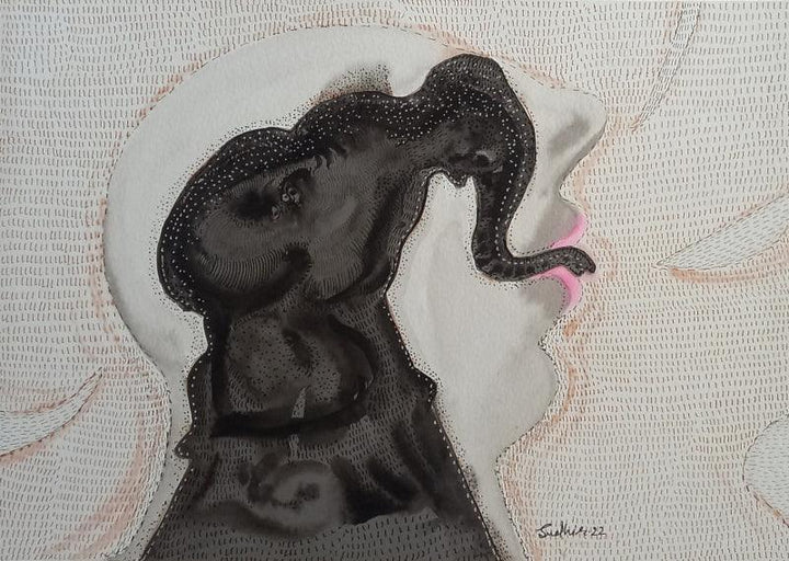 Animals mixed media painting titled 'Grapple 1', 8x12 inches, by artist Sudhir Shukla on Paper