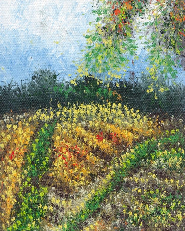 Impressionist acrylic painting titled 'Grassland', 10x8 inches, by artist Kaukab Ahmad on Canvas Board