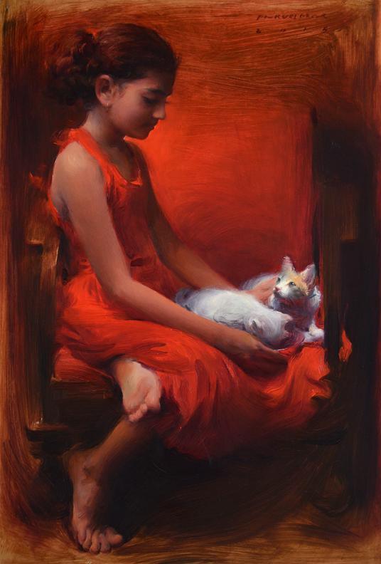 Figurative oil painting titled 'Gratitude', 34x23 inches, by artist Pramod Kurlekar on Canvas