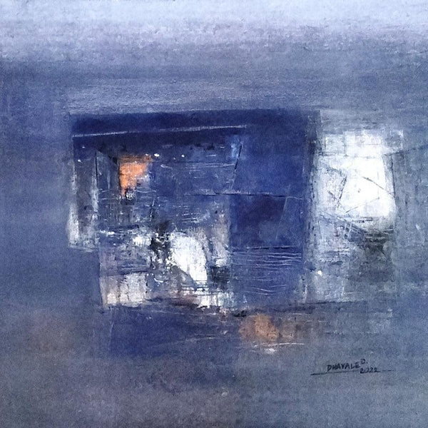 Abstract acrylic painting titled 'Gray Untitled', 24x24 inches, by artist Dnyaneshwar Dhavale on Canvas