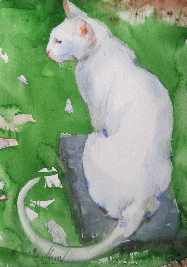 Animals watercolor painting titled 'Green Carpat 2', 12x17 inches, by artist Vijay Jadhav on Paper