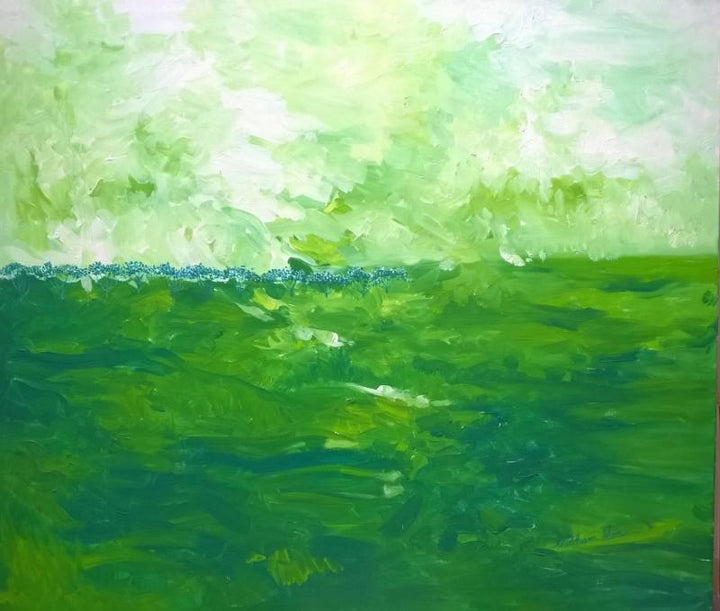 Nature acrylic painting titled 'Green Fields', 42x48 inches, by artist Shubhamshiva on Canvas