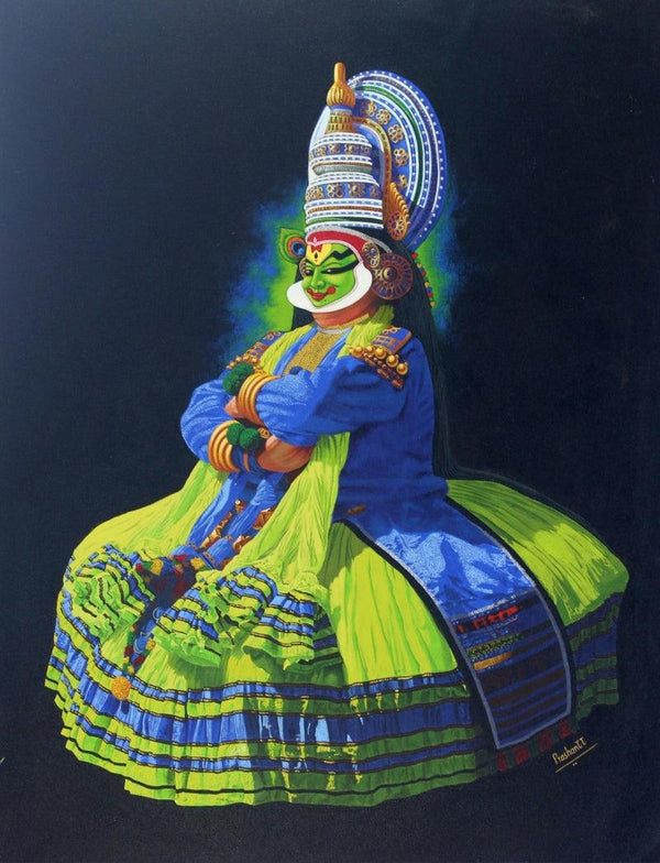 Figurative acrylic painting titled 'Green Kathakali', 36x30 inch, by artist Prashantt Yampure on Canvas