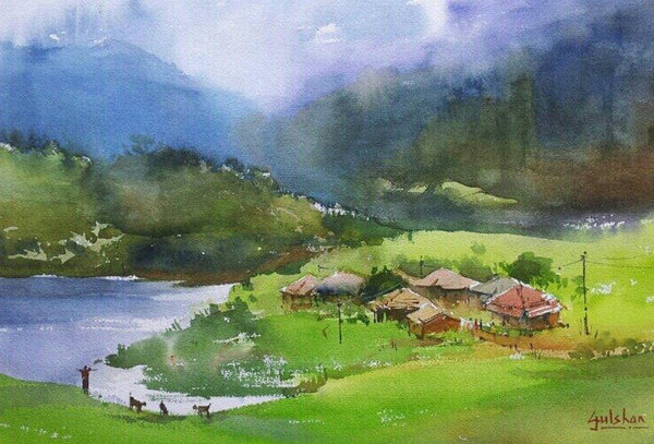 Nature watercolor painting titled 'Green Paradise', 18x13 inches, by artist Gulshan Achari on Paper