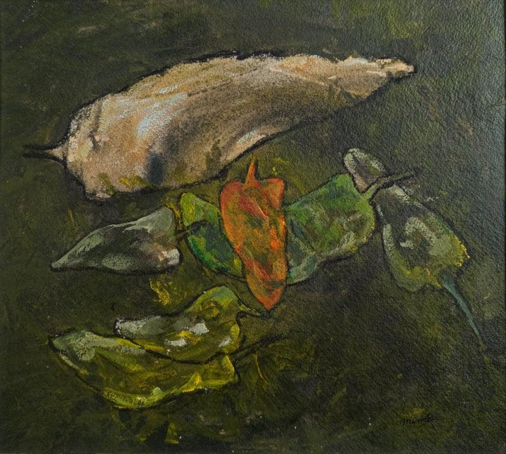 Food acrylic painting titled 'Green With White Chillies', 9x8 inches, by artist Mahendra Parmar on Paper