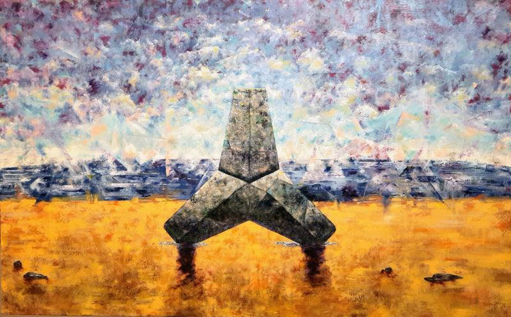 contemporary mixed media painting titled 'Guardian Sentinel A Menacing Sky', 30x48 inches, by artist Saurab Bhardwaj on Canvas