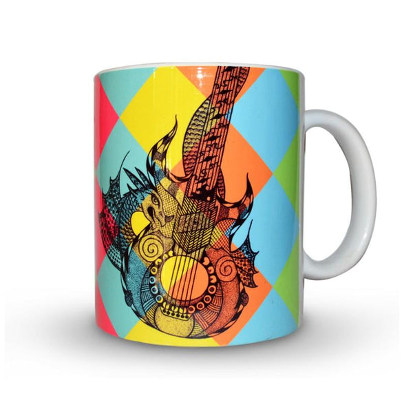 Lifestyle craft titled 'Guitar Print Mug', 4x3 inches, by artist Sejal M on Ceramic