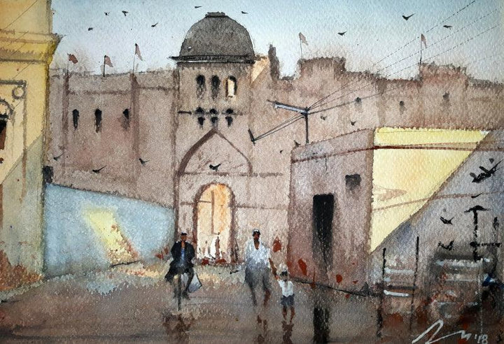 Cityscape watercolor painting titled 'Gulbarga', 8x11 inches, by artist Arunava Ray on Paper