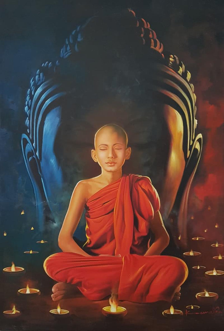 Religious oil painting titled 'Guru', 36x53 inches, by artist Kamal Rao on Canvas