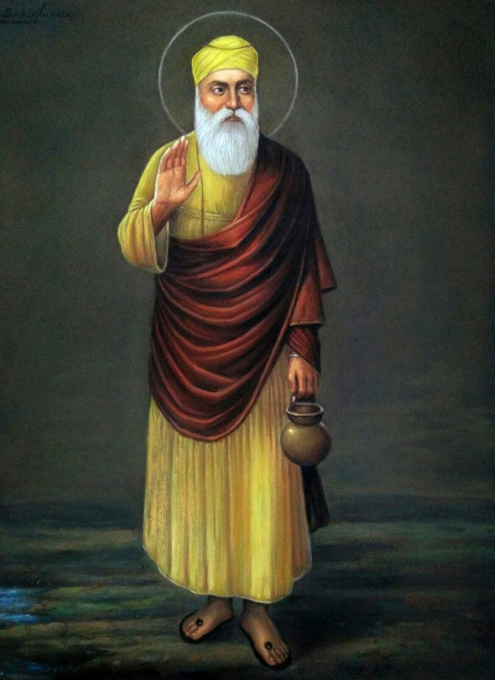 Religious pastel drawing titled 'Guru Nanak', 23x17 inches, by artist Sabir Hussain on Paper