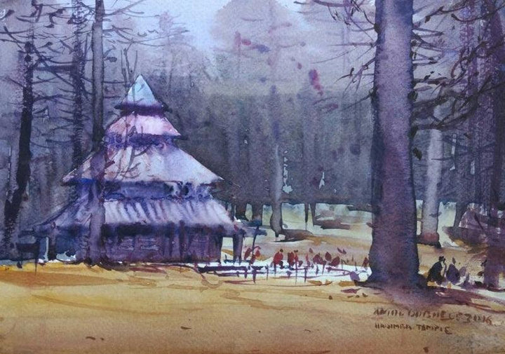 Landscape watercolor painting titled 'Hadimbadevi Temple', 16x20 inches, by artist Amol Dubhele on Paper