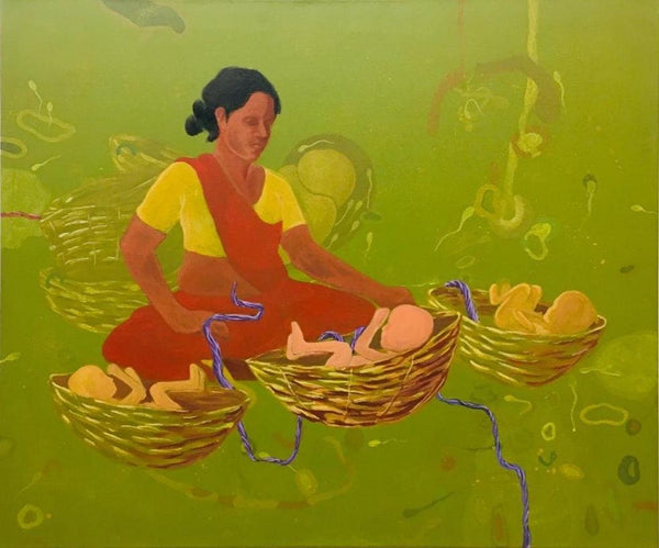 contemporary acrylic painting titled 'Half Mother', 36x30 inches, by artist Kamlesh Patidar on Canvas