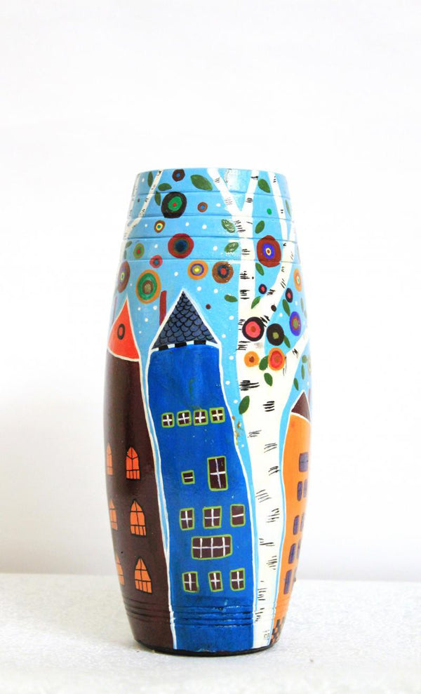 Pots/Vessels craft titled 'Hand Painted High Rise Vase', 9x4x4 inches, by artist Akanksha Rastogi on Terracotta