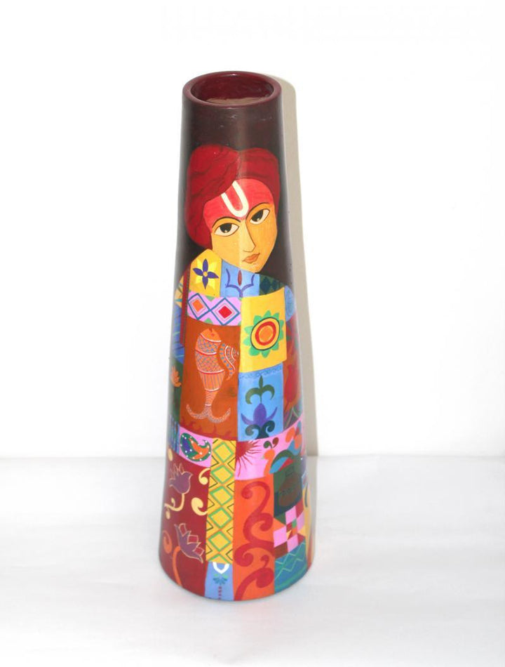 Pots/Vessels craft titled 'Hand Painted Krishna Vase', 19x6x6 inches, by artist Akanksha Rastogi on Terracotta