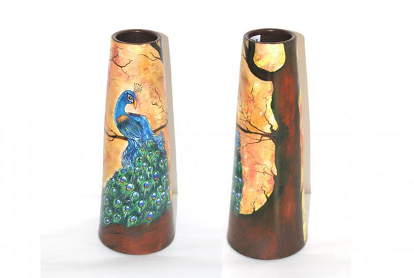 Pots/Vessels craft titled 'Hand Painted Mayur Vase I', 15x6x6 inches, by artist Akanksha Rastogi on Terracotta