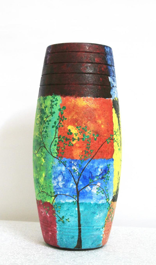 Pots/Vessels craft titled 'Hand Painted Nature Vase', 9x4x4 inches, by artist Akanksha Rastogi on Terracotta