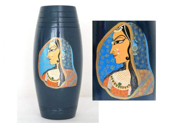 Pots/Vessels craft titled 'Hand Painted Rani Vase', 9x4x4 inches, by artist Akanksha Rastogi on Terracotta