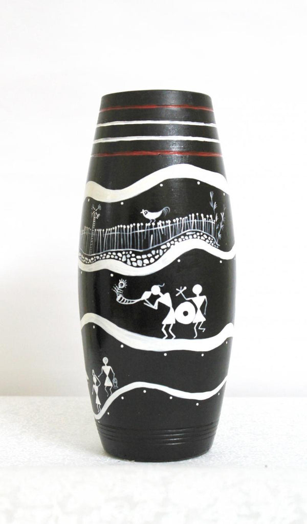 Pots/Vessels craft titled 'Hand Painted Tribal Vase Ii', 9x4x4 inches, by artist Akanksha Rastogi on Terracotta