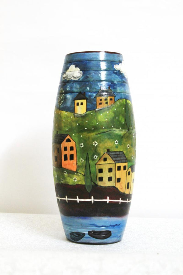 Pots/Vessels craft titled 'Hand Painted Valley Vase', 9x4x4 inches, by artist Akanksha Rastogi on Terracotta