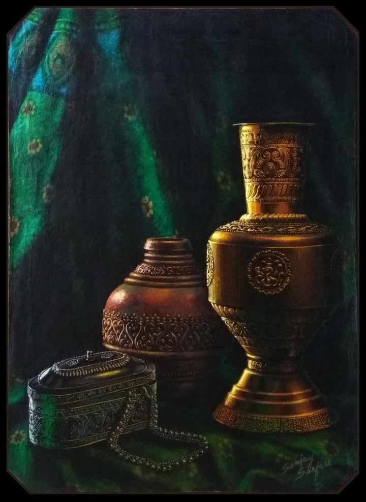 Still-life postercolor painting titled 'Handicraft 17', 18x13 inches, by artist Sanjay Sarfare on Handmade Mountboard