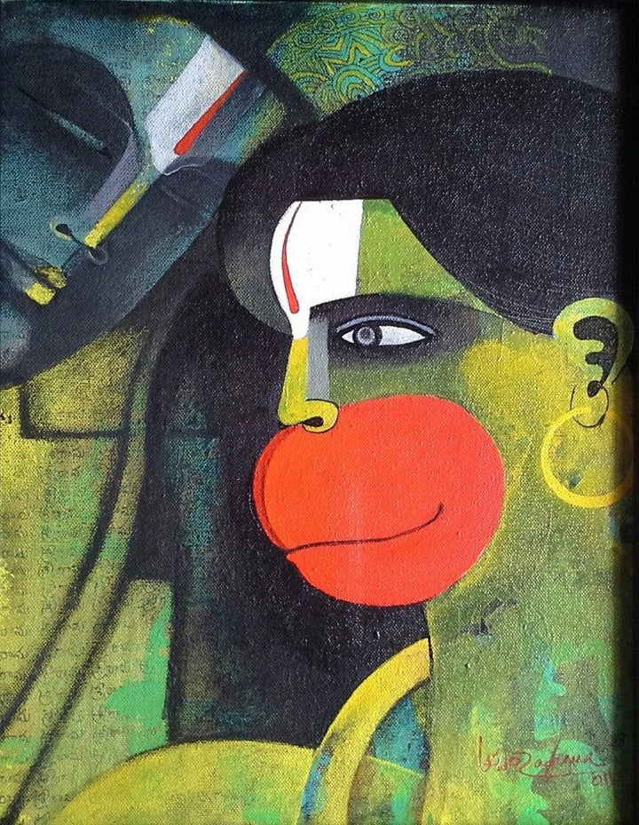 Religious acrylic painting titled 'Hanuman I', 15x12 inches, by artist Appam Raghavendra on Canvas