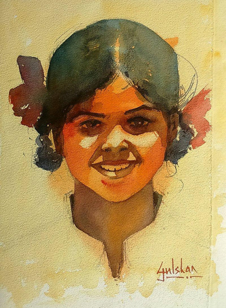 Figurative watercolor painting titled 'Happiness Is A State Of Mind', 14x11 inches, by artist Gulshan Achari on Paper