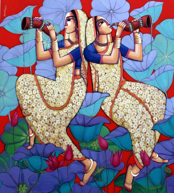 Figurative acrylic painting titled 'Happiness Of Love', 66x60 inches, by artist Sekhar Roy on Canvas