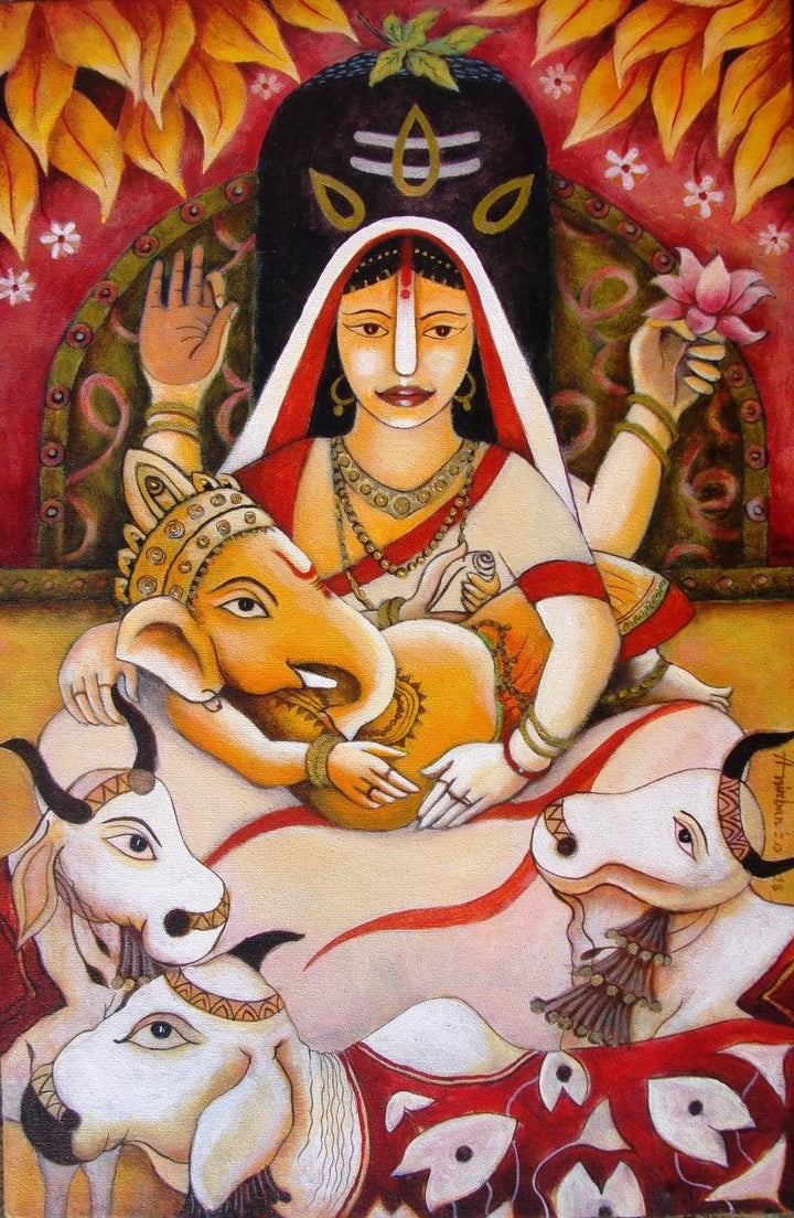 Religious artcontent titled 'Happy Family', 20x30 inches, by artist Anirban Seth on CANVAS