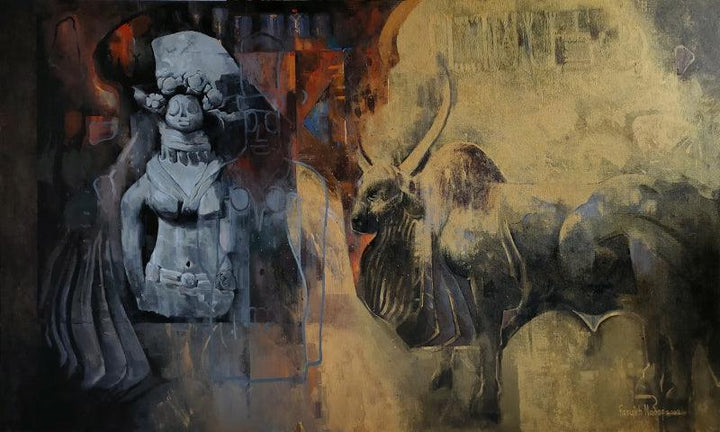 Figurative acrylic painting titled 'Harappa 2', 36x60 inches, by artist Farukh Nadaf on Canvas