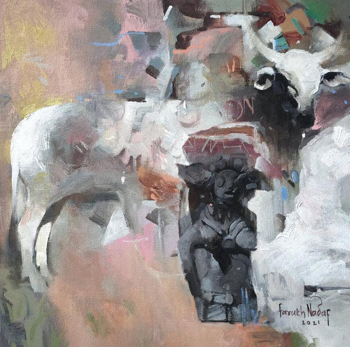 Figurative acrylic painting titled 'Harappa', 15x15 inches, by artist Farukh Nadaf on Canvas