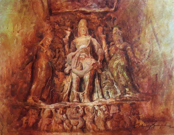 Religious acrylic painting titled 'Harihara', 18x24 inches, by artist Ajay Sangve on Canvas