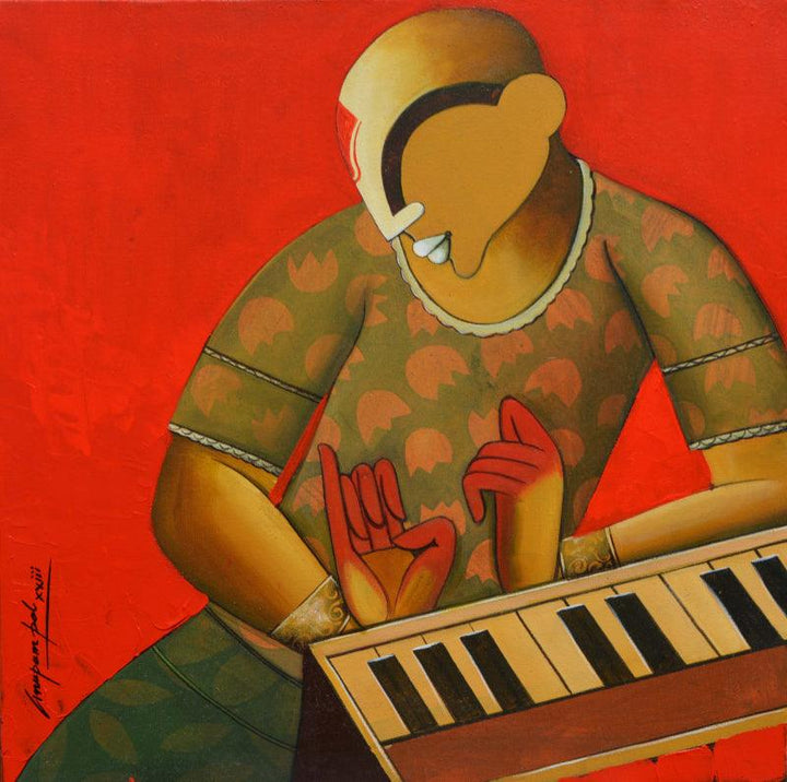 Figurative acrylic painting titled 'Harmonious Melodies', 24x24 inches, by artist Anupam Pal on Canvas