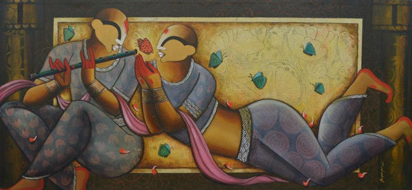 Figurative acrylic painting titled 'Harmony In Love', 36x78 inches, by artist Anupam Pal on Canvas