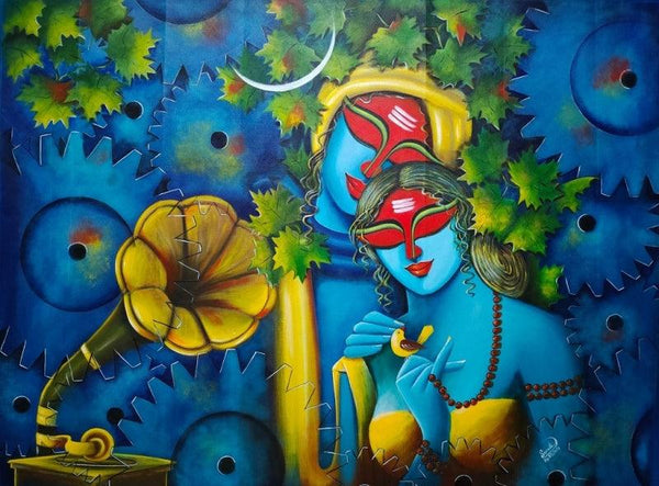 Religious acrylic painting titled 'Harmony Of Life 1', 32x44 inches, by artist Susmita Mandal on Canvas