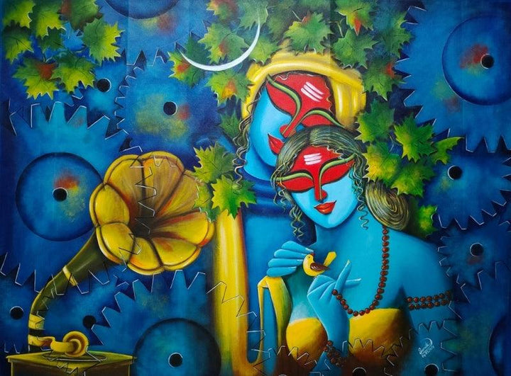 Religious acrylic painting titled 'Harmony Of Life 1', 32x44 inches, by artist Susmita Mandal on Canvas