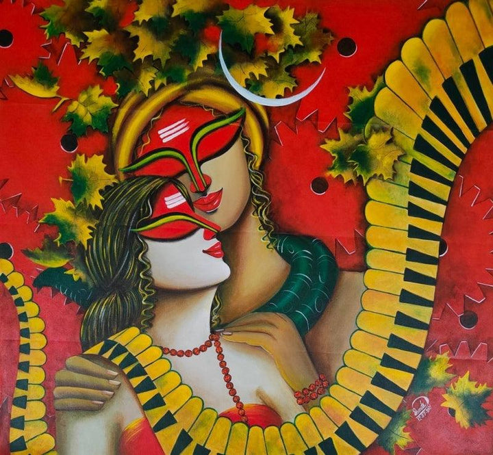 Religious acrylic painting titled 'Harmony Of Life 2', 36x32 inches, by artist Susmita Mandal on Canvas