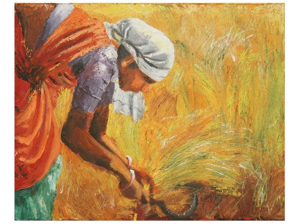 Figurative acrylic painting titled 'Harvest', 24x30 inches, by artist Vignesh Kumar on canvas