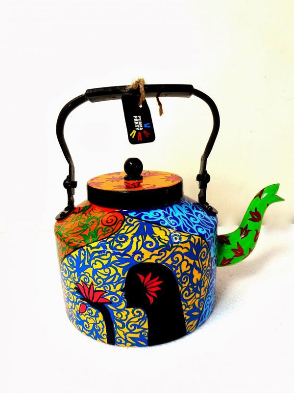 Lifestyle craft titled 'Hawaiian Girl Tea kettle', 9x9x7 inches, by artist Rithika Kumar on Aluminium