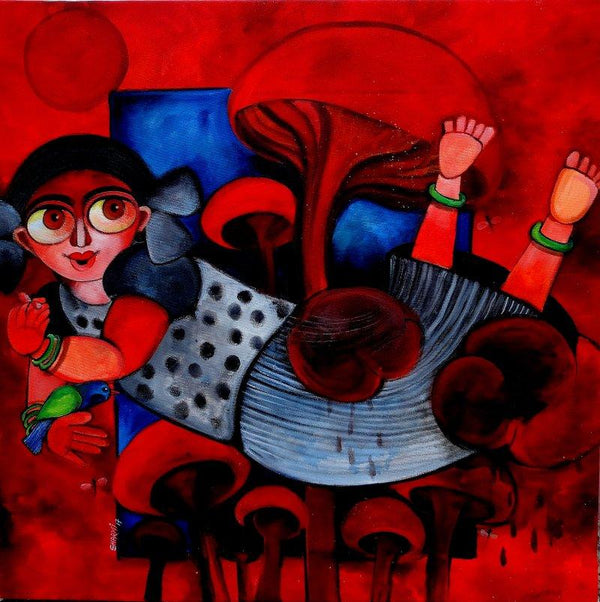 Figurative acrylic painting titled 'HAZEL', 24x24 inches, by artist Sharmi Dey on Canvas