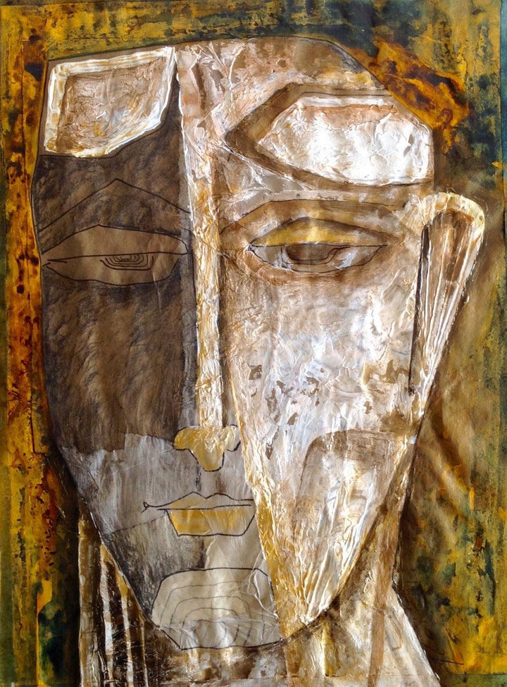 contemporary mixed media painting titled 'Head 1', 15x11 inches, by artist Rajesh Yadav on Canvas