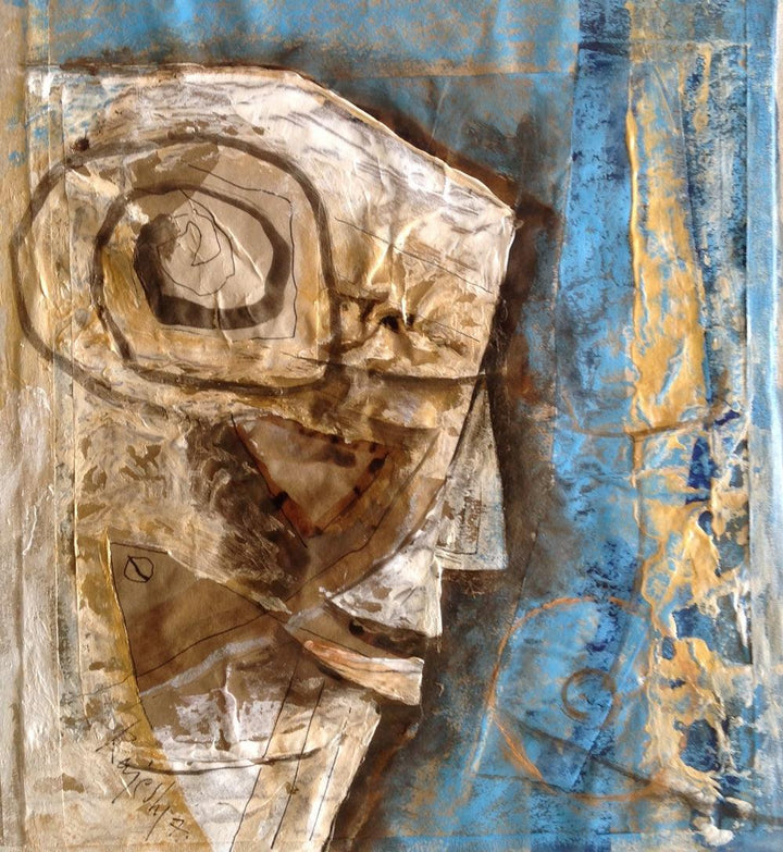 Abstract mixed media painting titled 'Head 2', 15x11 inches, by artist Rajesh Yadav on Canvas