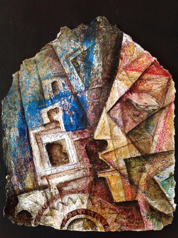 contemporary mixed media painting titled 'Heritage Love 1', 18x12 inches, by artist Rajesh Yadav on Canvas