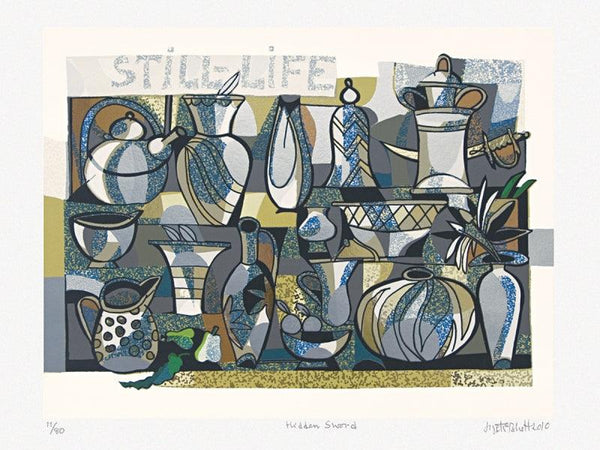 Still-life serigraphs painting titled 'Hidden Sword', 15x20 inches, by artist Jyoti Bhatt on Paper