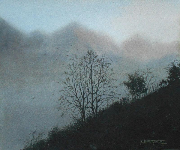 Landscape watercolor painting titled 'Hillscape 3', 18x23 inches, by artist Sudipta Karmakar on Paper