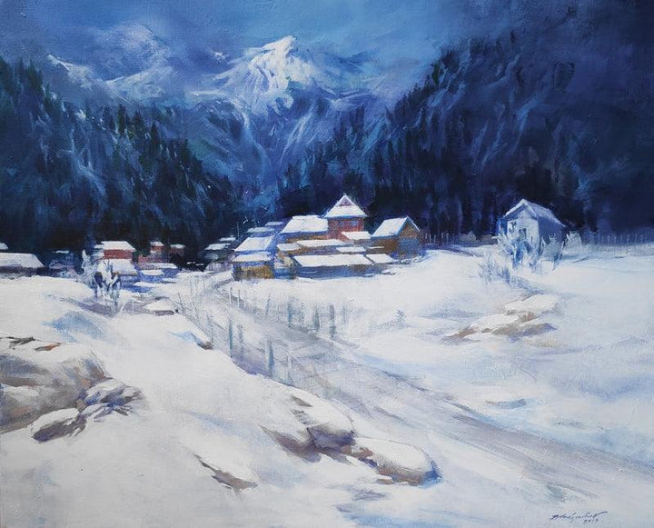 Cityscape acrylic painting titled 'Himachal', 24x30 inches, by artist Ritesh Jadhav on Canvas