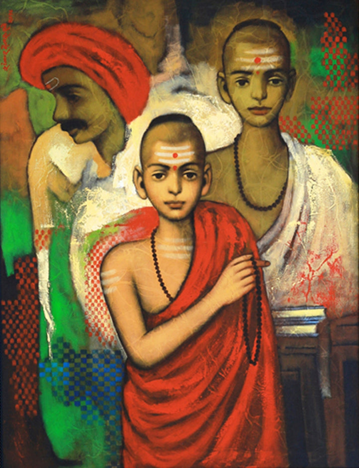 Religious acrylic painting titled 'Hindu Family', 48x36 inch, by artist Shankar Devarukhe on Canvas