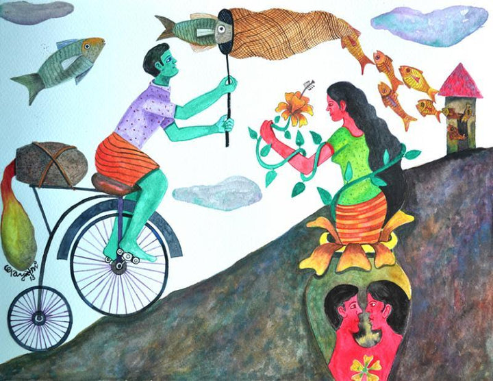 Figurative watercolor painting titled 'History 6', 22x14 inches, by artist Gayatri Artist on Paper