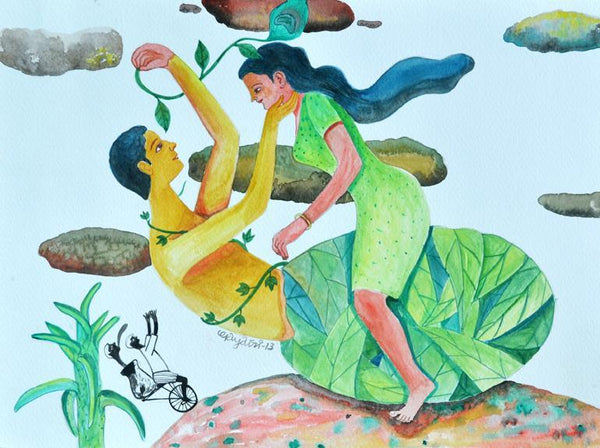 Figurative watercolor painting titled 'History 8', 22x14 inches, by artist Gayatri Artist on Paper