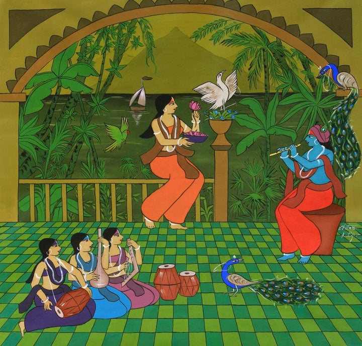 Religious acrylic painting titled 'Holy Couple', 39x39 inches, by artist Chetan Katigar on Canvas