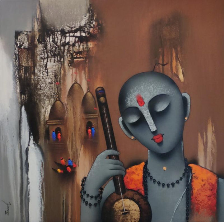 Religious acrylic painting titled 'Holyman 1', 30x30 inches, by artist Paras Parmar on Canvas